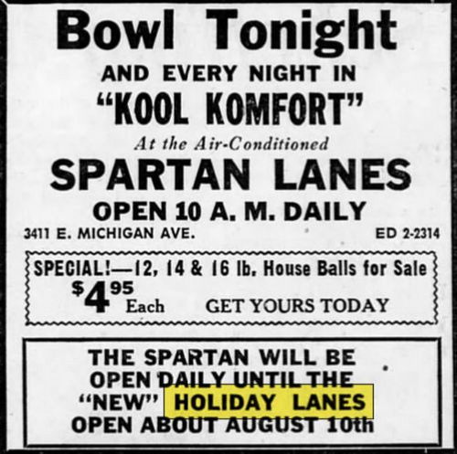 Spare Time Entertainment Center (Holiday Lanes) - July 1962 Ad - Spartan Will Close